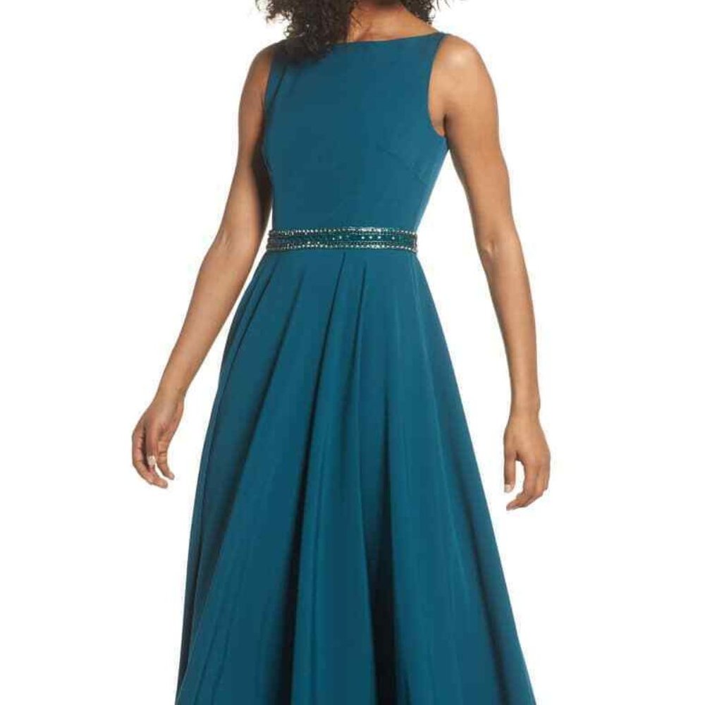 MAC DUGGAL BEADED WAIST TEAL BALL-GOWN sz 20